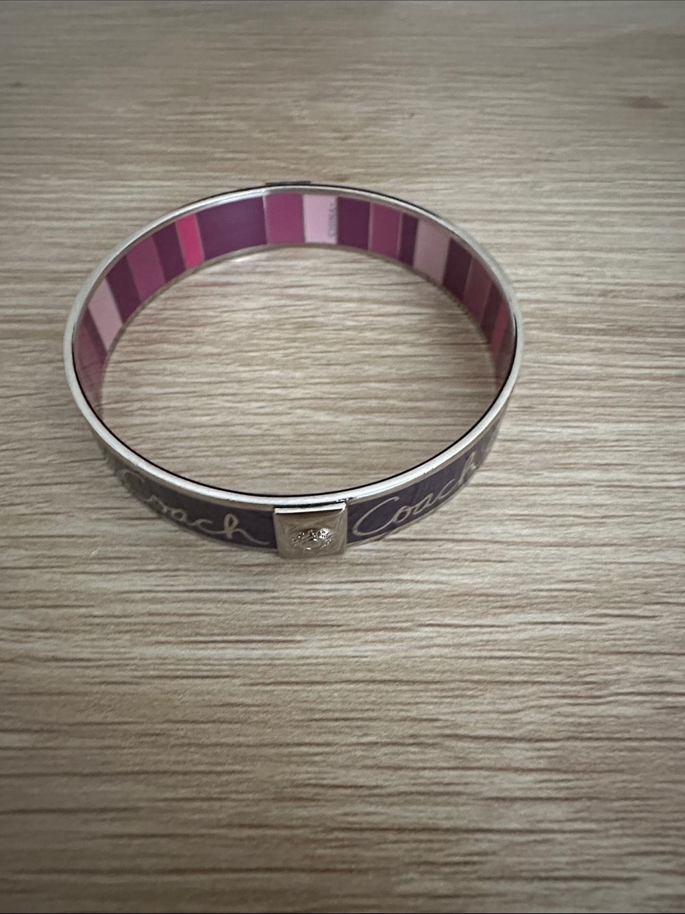 Vintage Y2K Coach Signature Script Enamel Bangle Bracelet Purple & Pink Stripes - Picture 3 of 11